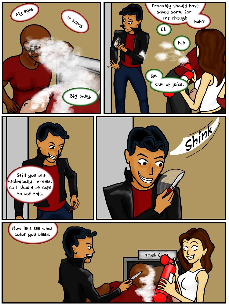 Page 136: Knife to a fire extinguisher fight